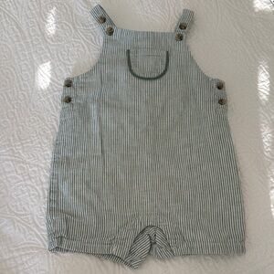 Janie and Jack Green Striped Overalls